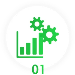 売上データと歯車アイコンによる分析・改善のイメージ