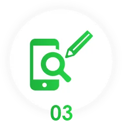 スマートフォンと虫眼鏡アイコンによる広告運用と最適化のイメージ